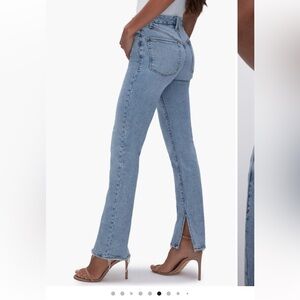 Good American Blue Straight Leg Jeans with Split Detail